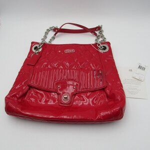 Coach Liquid Gloss Collection Red High Shine Shoulder Bag Purse Chain Strap
